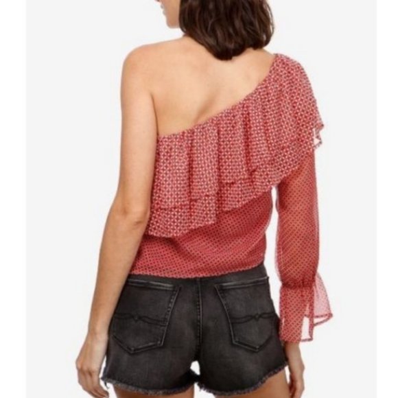 Lucky Brand Red Print One Shoulder Top - Size L - Picture 3 of 9